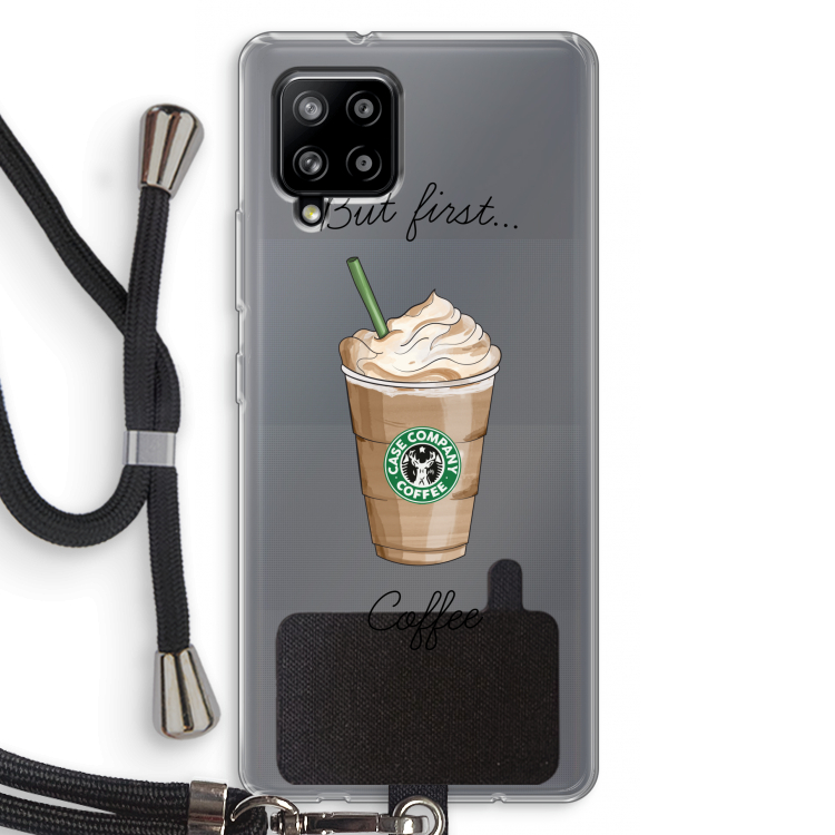 But first coffee: Samsung Galaxy A42 5G Transparant Hoesje met koord