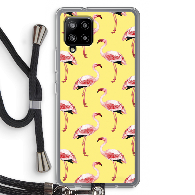 Flamingo's geel: Samsung Galaxy A42 5G Transparant Hoesje met koord