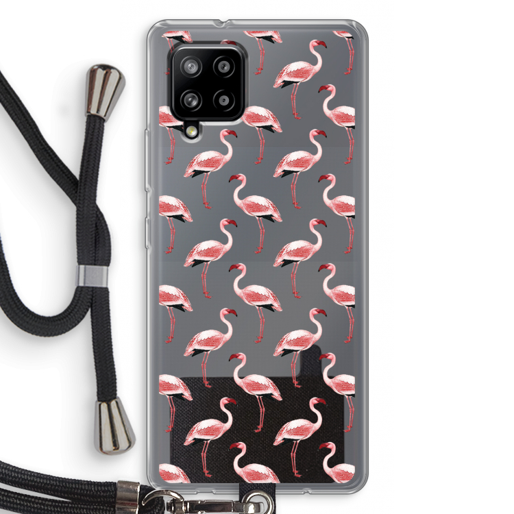 Flamingoprint groen: Samsung Galaxy A42 5G Transparant Hoesje met koord
