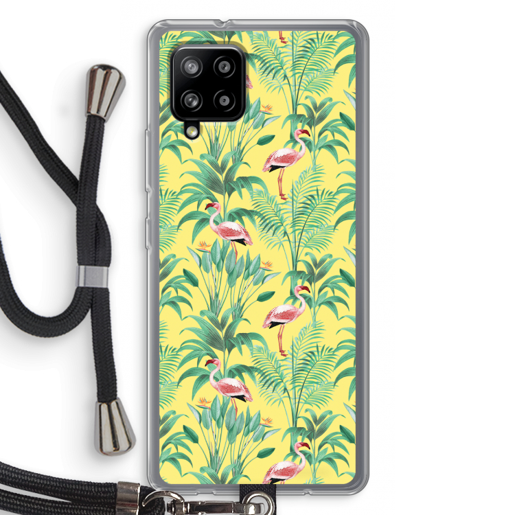 Flamingo party: Samsung Galaxy A42 5G Transparant Hoesje met koord