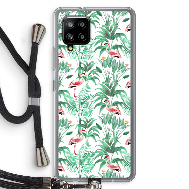 Flamingo bladeren: Samsung Galaxy A42 5G Transparant Hoesje met koord