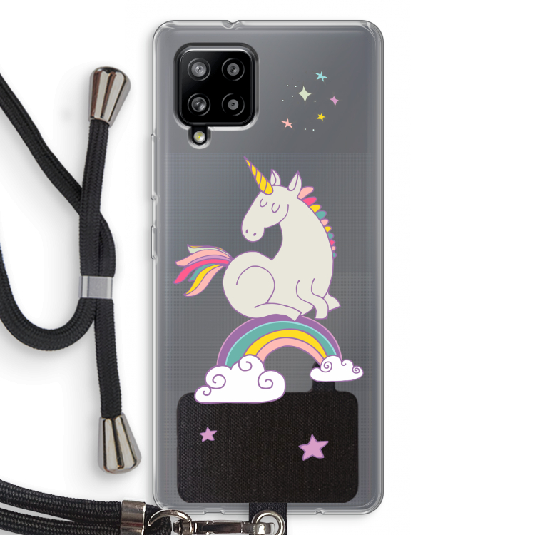 Regenboog eenhoorn: Samsung Galaxy A42 5G Transparant Hoesje met koord
