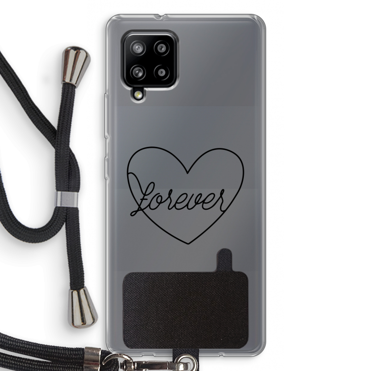 Forever heart black: Samsung Galaxy A42 5G Transparant Hoesje met koord