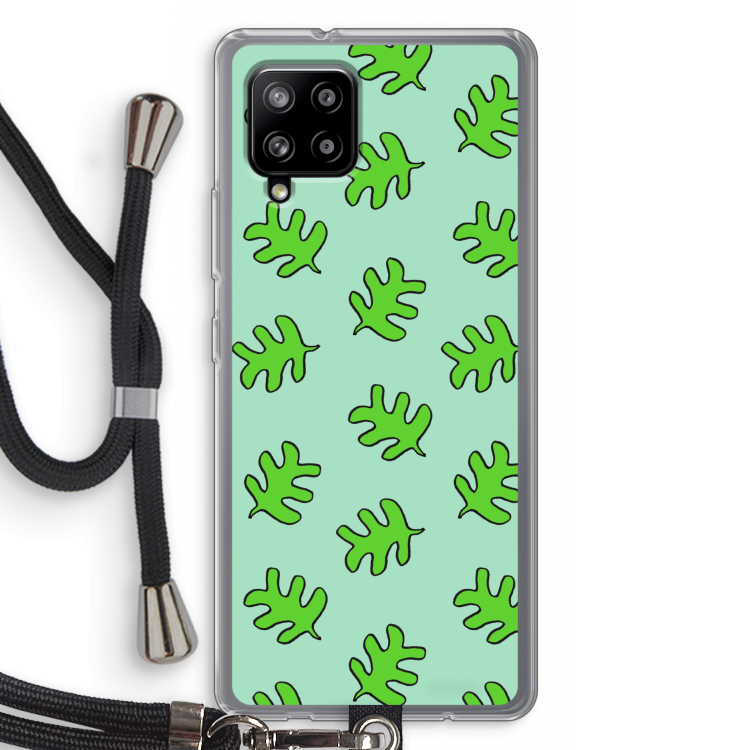 Groene blaadjes: Samsung Galaxy A42 5G Transparant Hoesje met koord