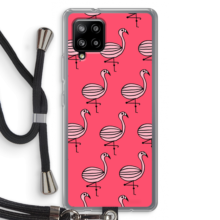 Flamingo: Samsung Galaxy A42 5G Transparant Hoesje met koord