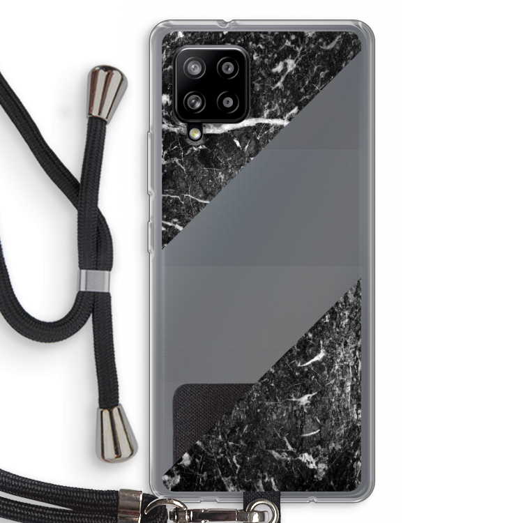 Zwart marmer: Samsung Galaxy A42 5G Transparant Hoesje met koord