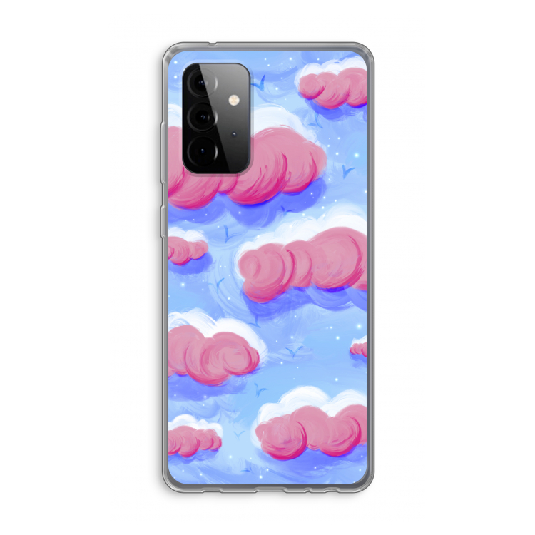 Roze wolken met vogels: Samsung Galaxy A72 Transparant Hoesje