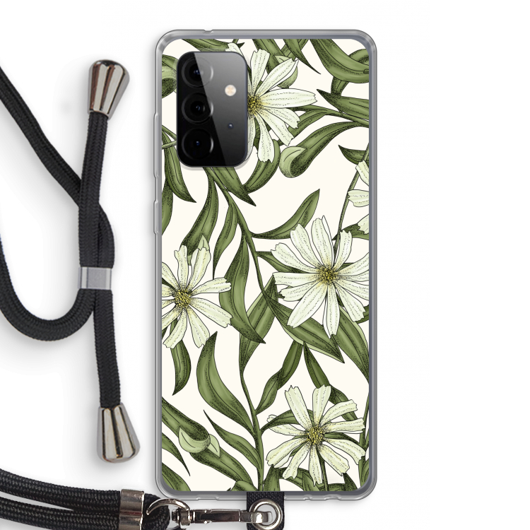 Wit bloemenpatroon: Samsung Galaxy A72 5G Transparant Hoesje met koord