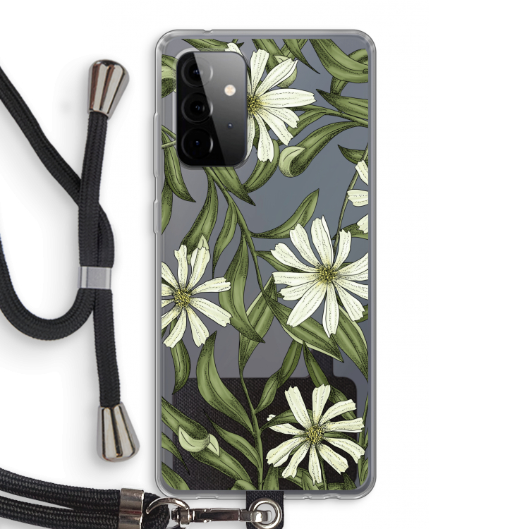 Wit bloemenpatroon: Samsung Galaxy A72 5G Transparant Hoesje met koord
