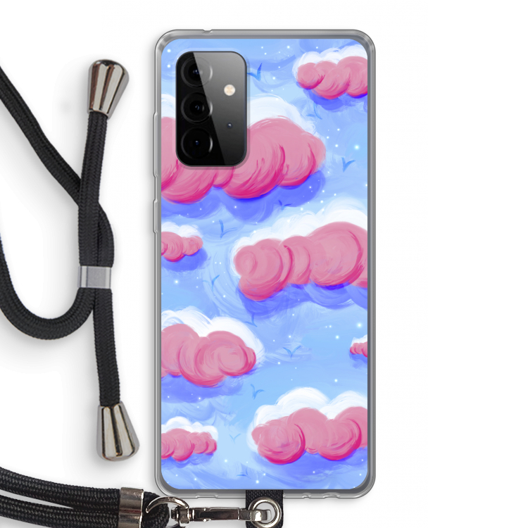 Roze wolken met vogels: Samsung Galaxy A72 5G Transparant Hoesje met koord