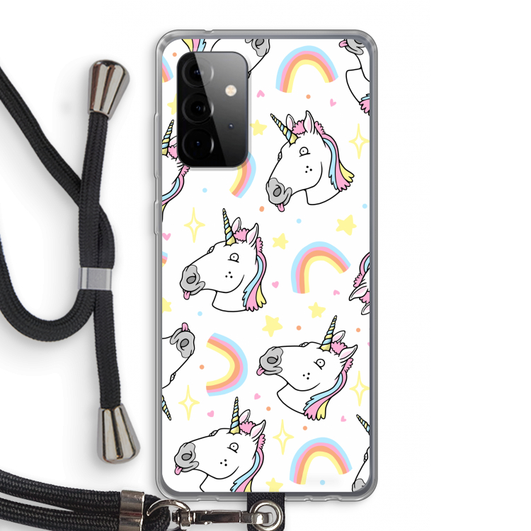 Rainbow Unicorn: Samsung Galaxy A72 5G Transparant Hoesje met koord