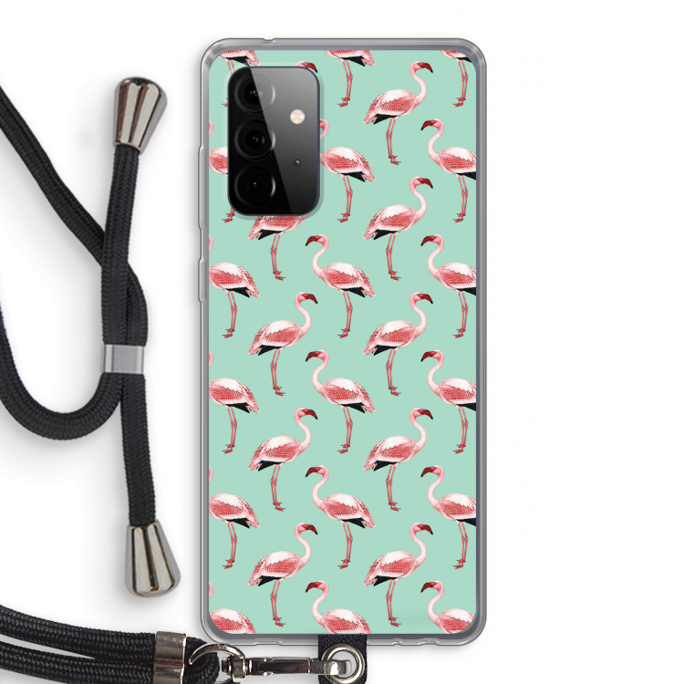 Flamingoprint groen: Samsung Galaxy A72 5G Transparant Hoesje met koord