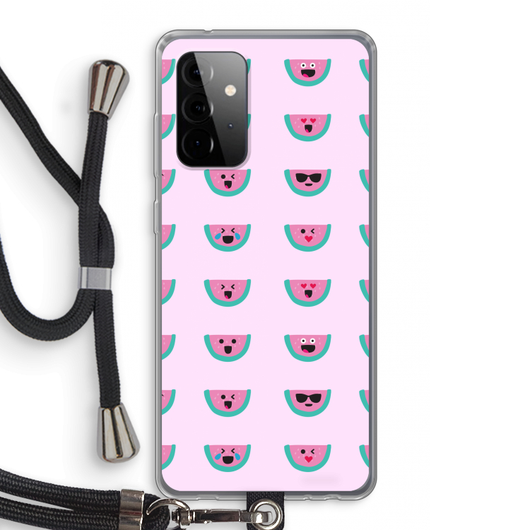 Smiley watermeloenprint: Samsung Galaxy A72 5G Transparant Hoesje met koord