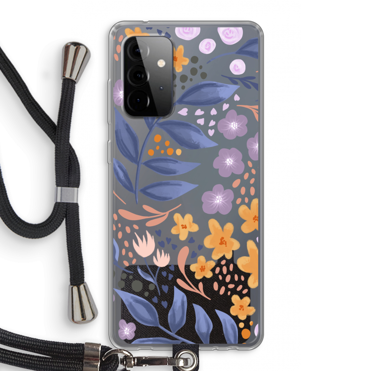 Flowers with blue leaves: Samsung Galaxy A72 5G Transparant Hoesje met koord