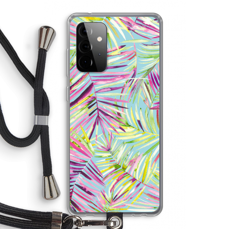 Tropical Palms Blue: Samsung Galaxy A72 5G Transparant Hoesje met koord