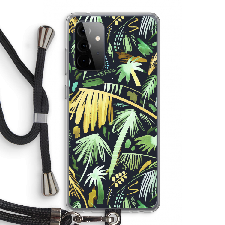 Tropical Palms Dark: Samsung Galaxy A72 5G Transparant Hoesje met koord