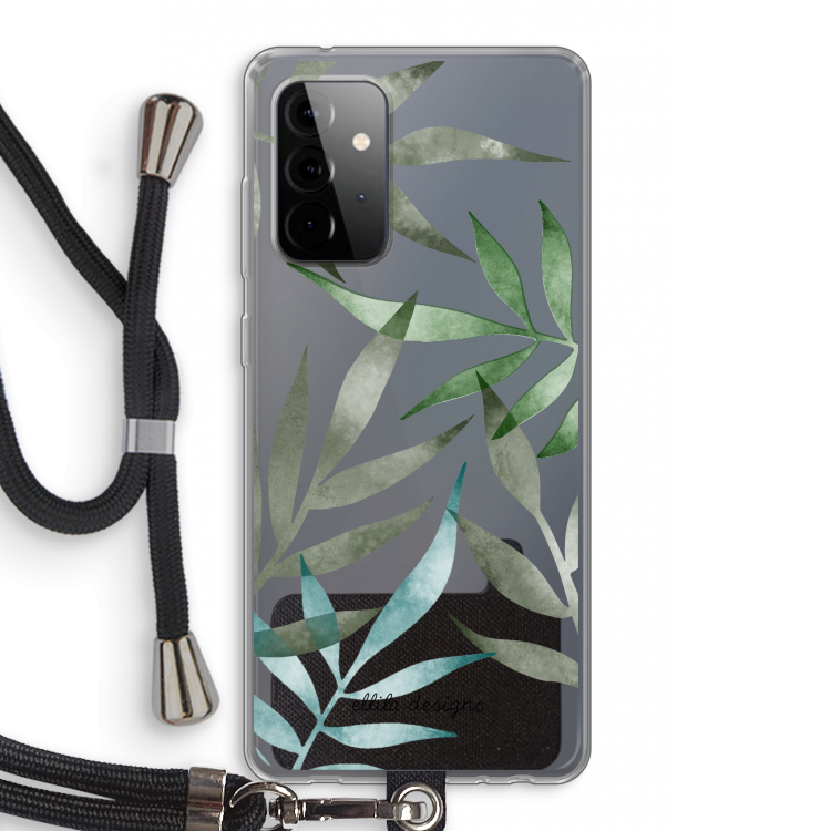 Tropical watercolor leaves: Samsung Galaxy A72 5G Transparant Hoesje met koord