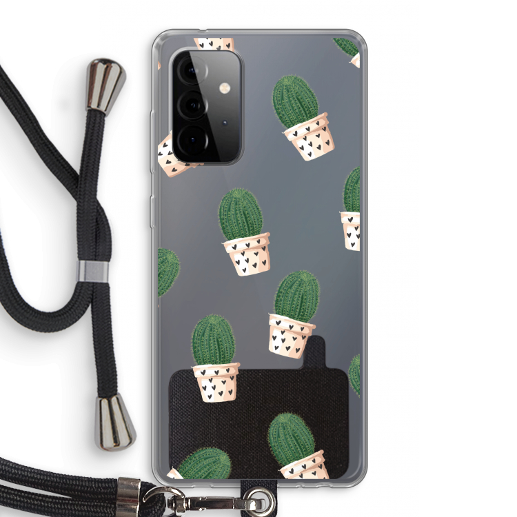 Cactusprint roze: Samsung Galaxy A72 5G Transparant Hoesje met koord