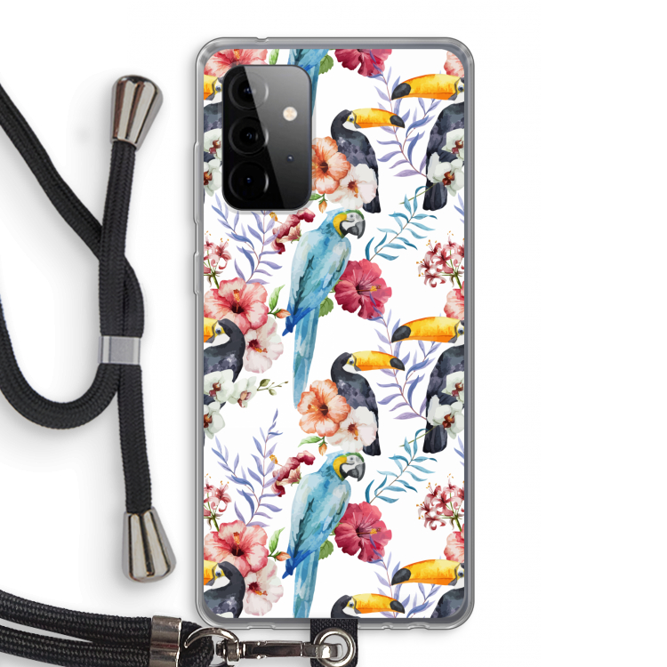 Bloemen tukan: Samsung Galaxy A72 5G Transparant Hoesje met koord