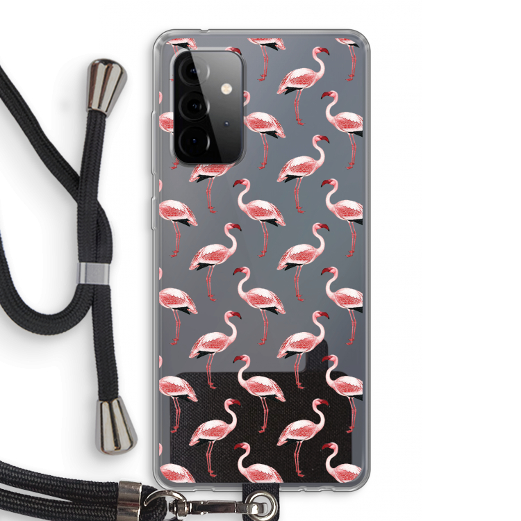 Flamingoprint groen: Samsung Galaxy A72 5G Transparant Hoesje met koord