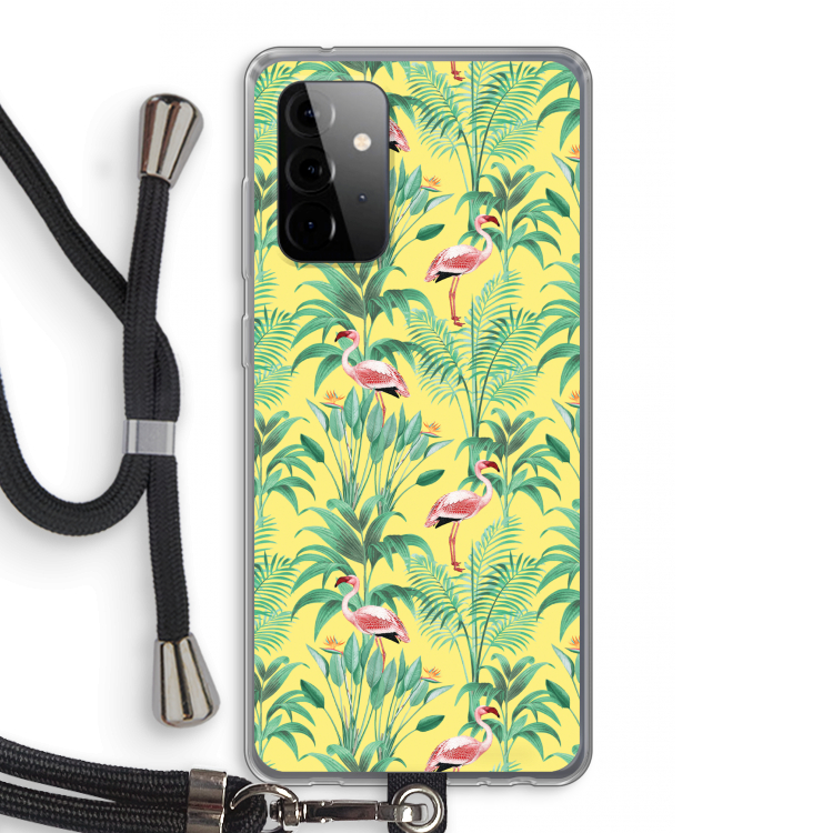 Flamingo party: Samsung Galaxy A72 5G Transparant Hoesje met koord