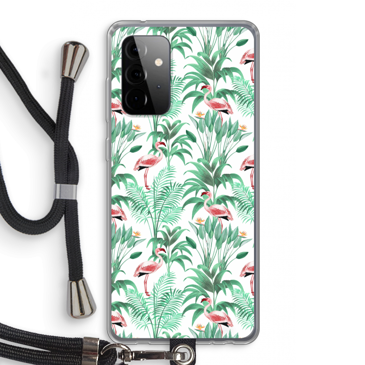 Flamingo bladeren: Samsung Galaxy A72 5G Transparant Hoesje met koord