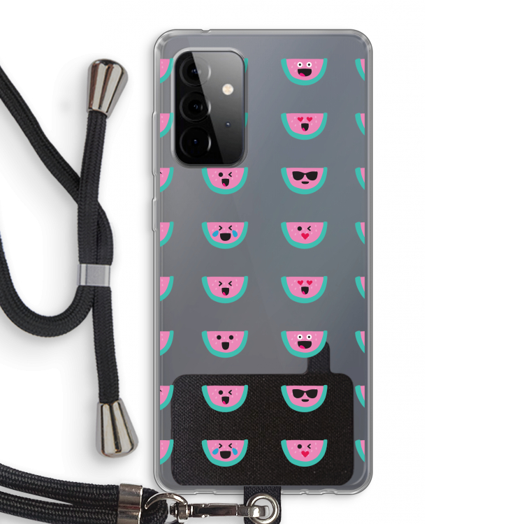 Smiley watermeloenprint: Samsung Galaxy A72 5G Transparant Hoesje met koord