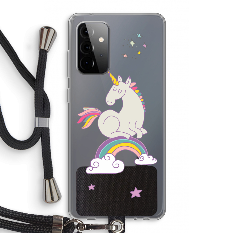 Regenboog eenhoorn: Samsung Galaxy A72 5G Transparant Hoesje met koord