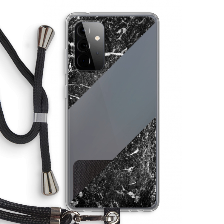 Zwart marmer: Samsung Galaxy A72 5G Transparant Hoesje met koord
