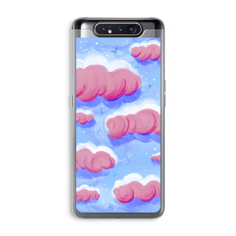 Roze wolken met vogels: Samsung Galaxy A80 Transparant Hoesje