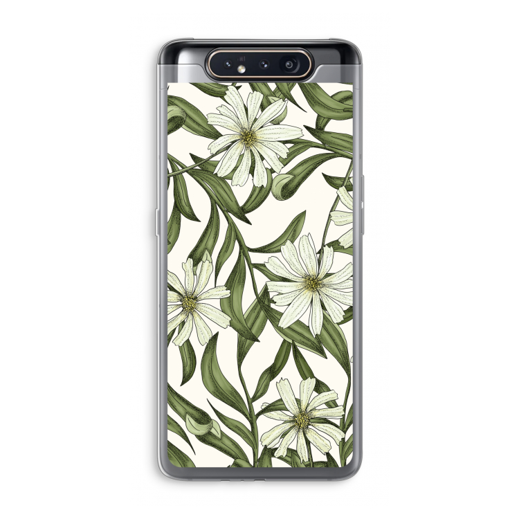 Wit bloemenpatroon: Samsung Galaxy A80 Transparant Hoesje