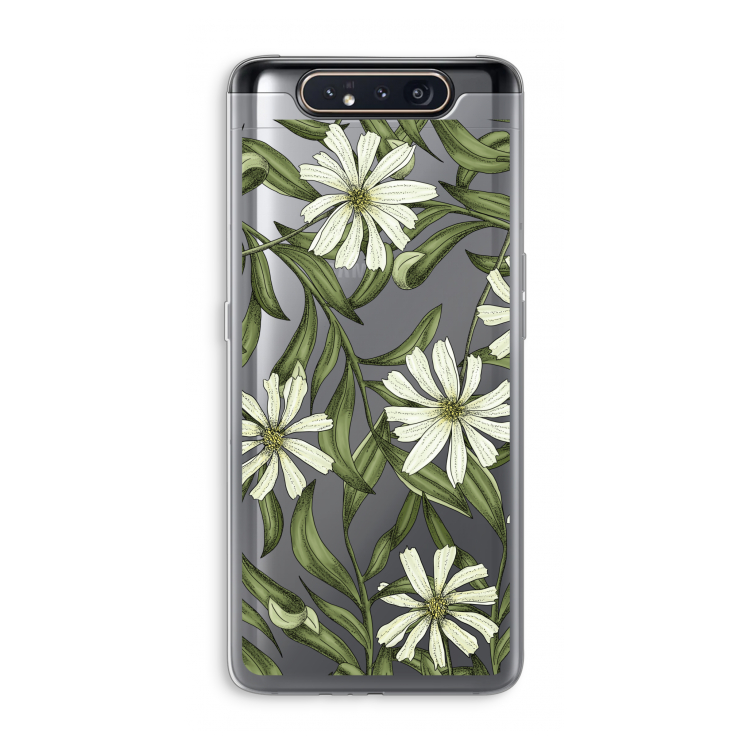 Wit bloemenpatroon: Samsung Galaxy A80 Transparant Hoesje