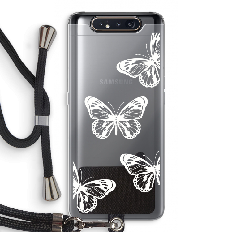 White butterfly: Samsung Galaxy A80 Transparant Hoesje met koord