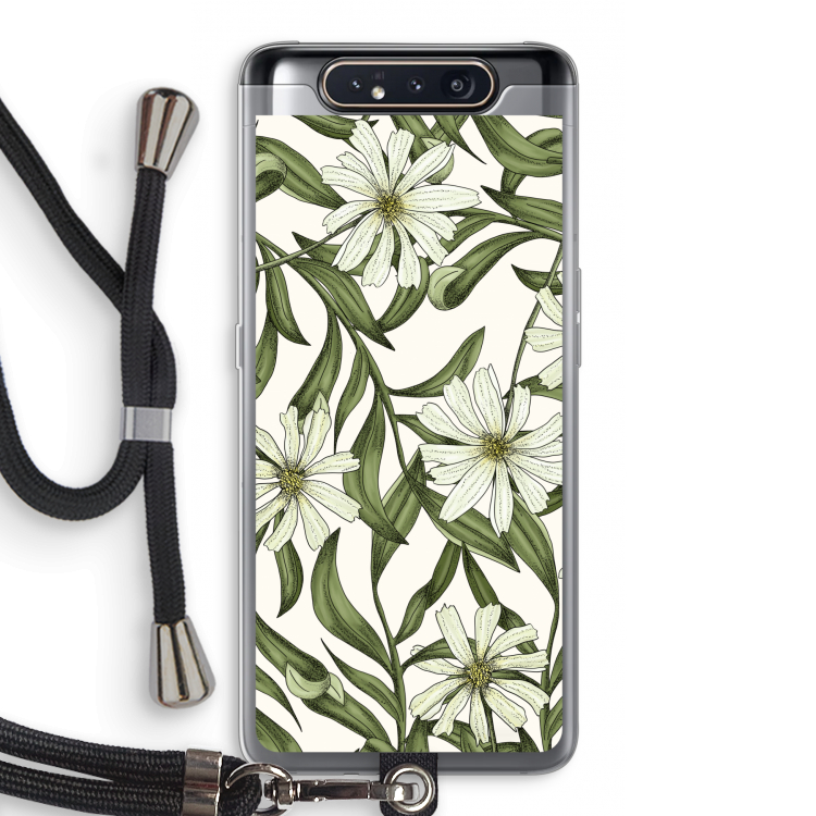Wit bloemenpatroon: Samsung Galaxy A80 Transparant Hoesje met koord