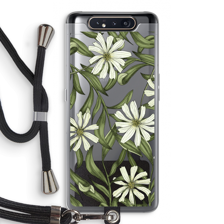 Wit bloemenpatroon: Samsung Galaxy A80 Transparant Hoesje met koord