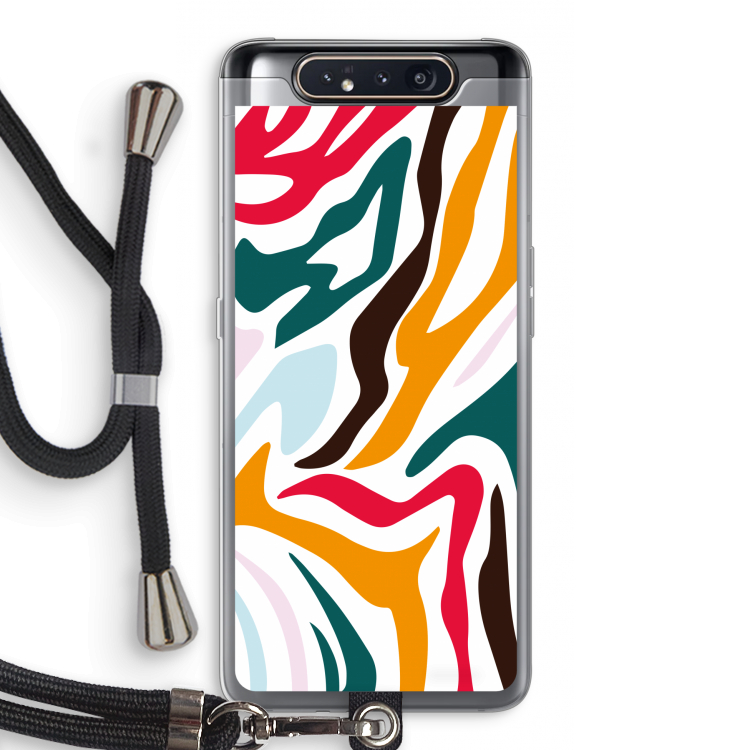 Colored Zebra: Samsung Galaxy A80 Transparant Hoesje met koord