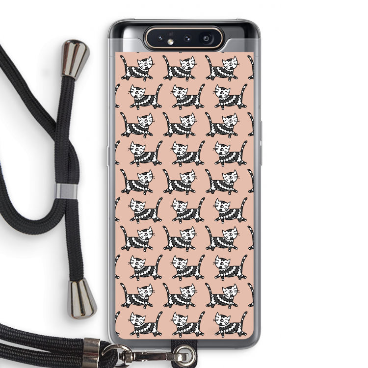 Zwarte poes: Samsung Galaxy A80 Transparant Hoesje met koord