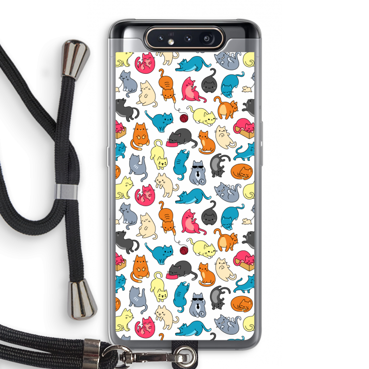 Kleurrijke katten: Samsung Galaxy A80 Transparant Hoesje met koord