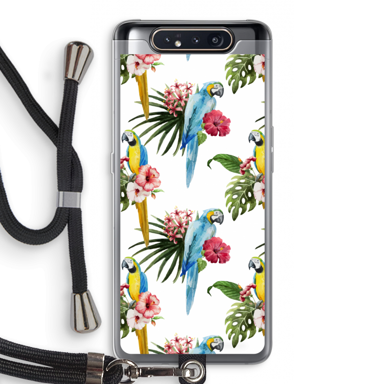 Kleurrijke papegaaien: Samsung Galaxy A80 Transparant Hoesje met koord