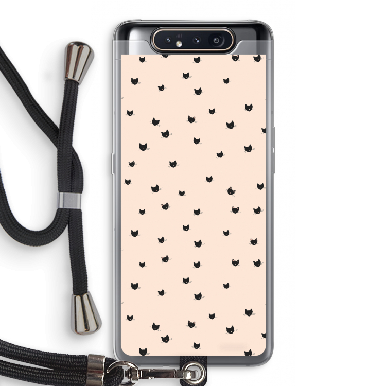 Kleine kattenkopjes: Samsung Galaxy A80 Transparant Hoesje met koord