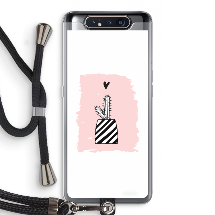 Zwart-wit cactus: Samsung Galaxy A80 Transparant Hoesje met koord