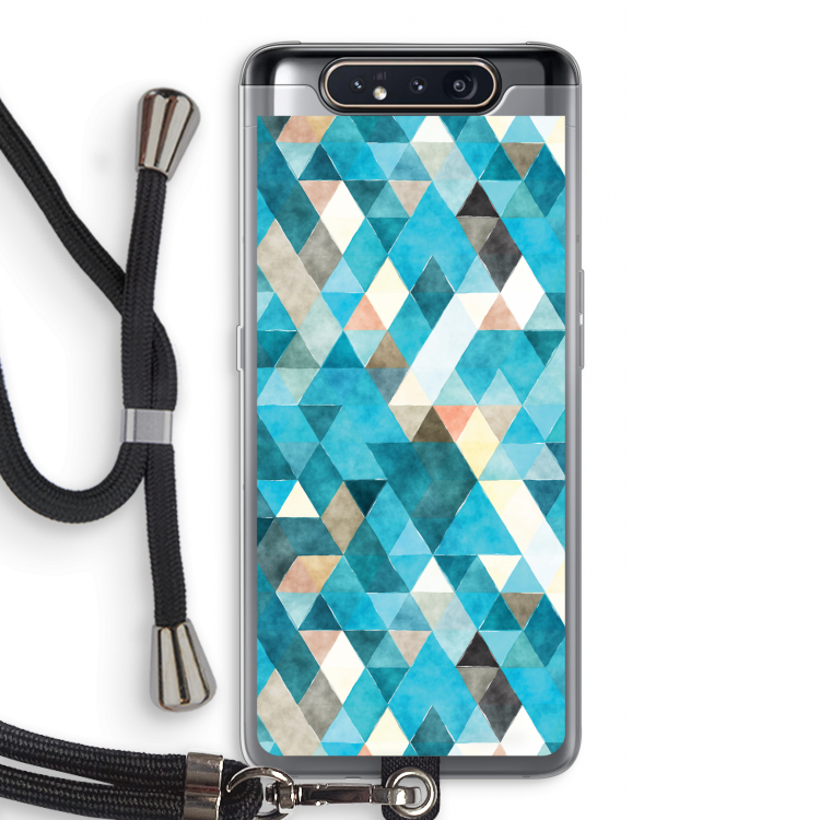 Gekleurde driehoekjes blauw: Samsung Galaxy A80 Transparant Hoesje met koord