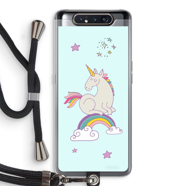 Regenboog eenhoorn: Samsung Galaxy A80 Transparant Hoesje met koord