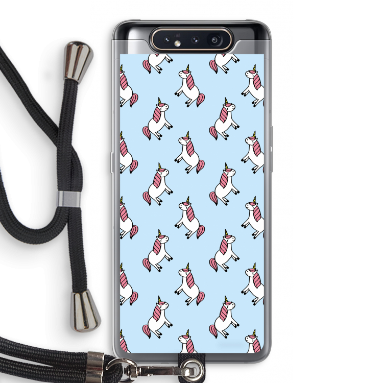 Eenhoorns overal: Samsung Galaxy A80 Transparant Hoesje met koord