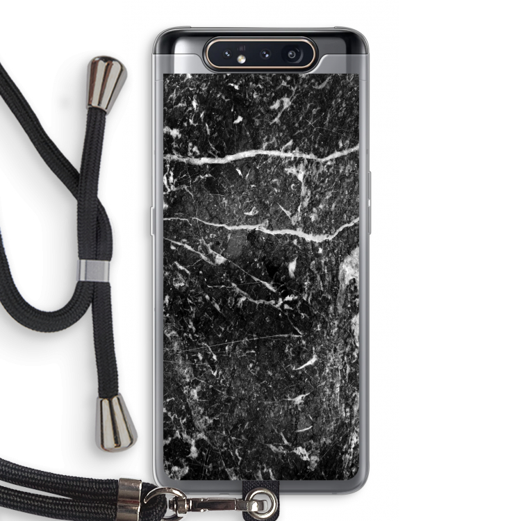 Zwart marmer: Samsung Galaxy A80 Transparant Hoesje met koord