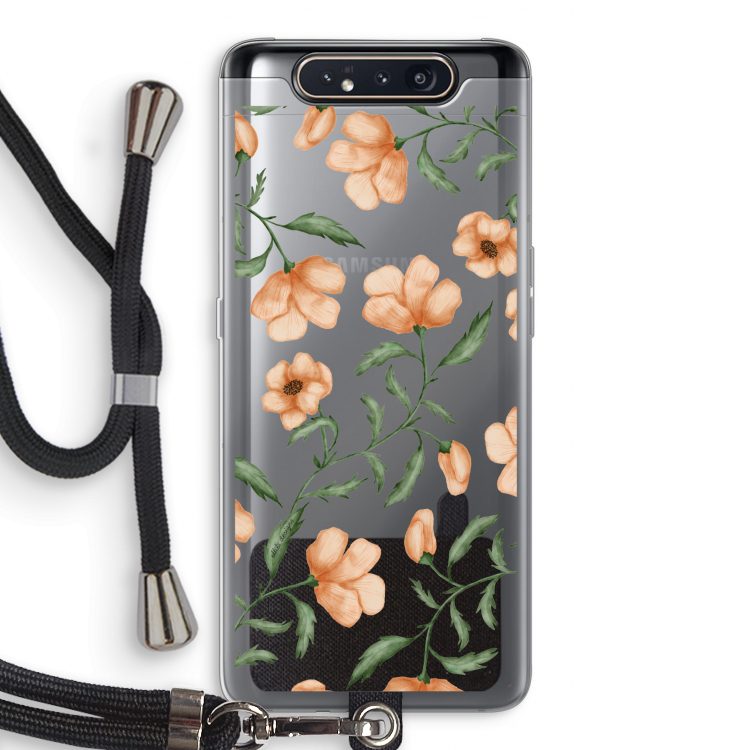 Peachy flowers: Samsung Galaxy A80 Transparant Hoesje met koord