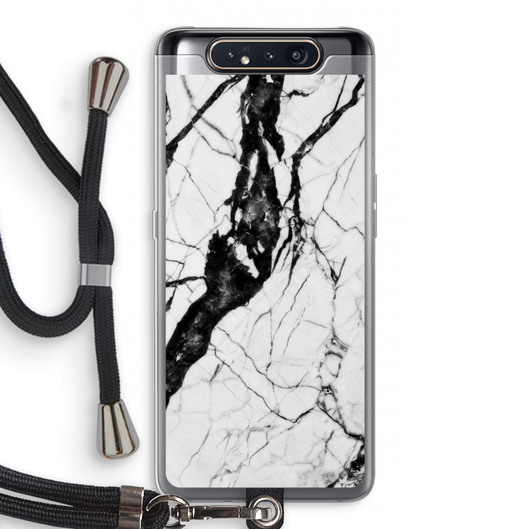 Witte marmer 2: Samsung Galaxy A80 Transparant Hoesje met koord
