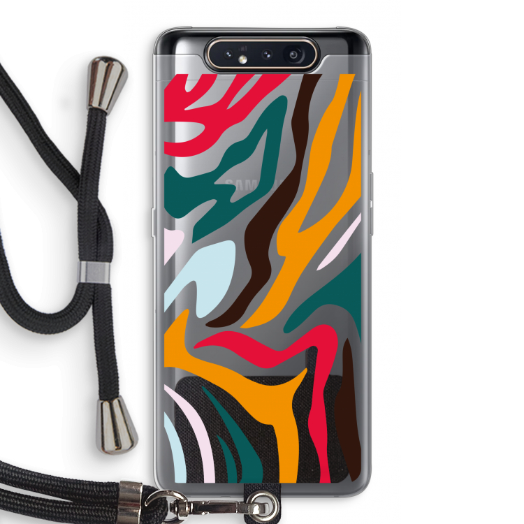Colored Zebra: Samsung Galaxy A80 Transparant Hoesje met koord