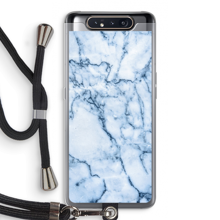 Blauw marmer: Samsung Galaxy A80 Transparant Hoesje met koord