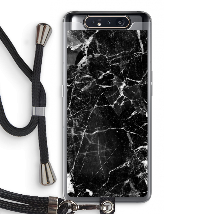 Zwart Marmer 2: Samsung Galaxy A80 Transparant Hoesje met koord